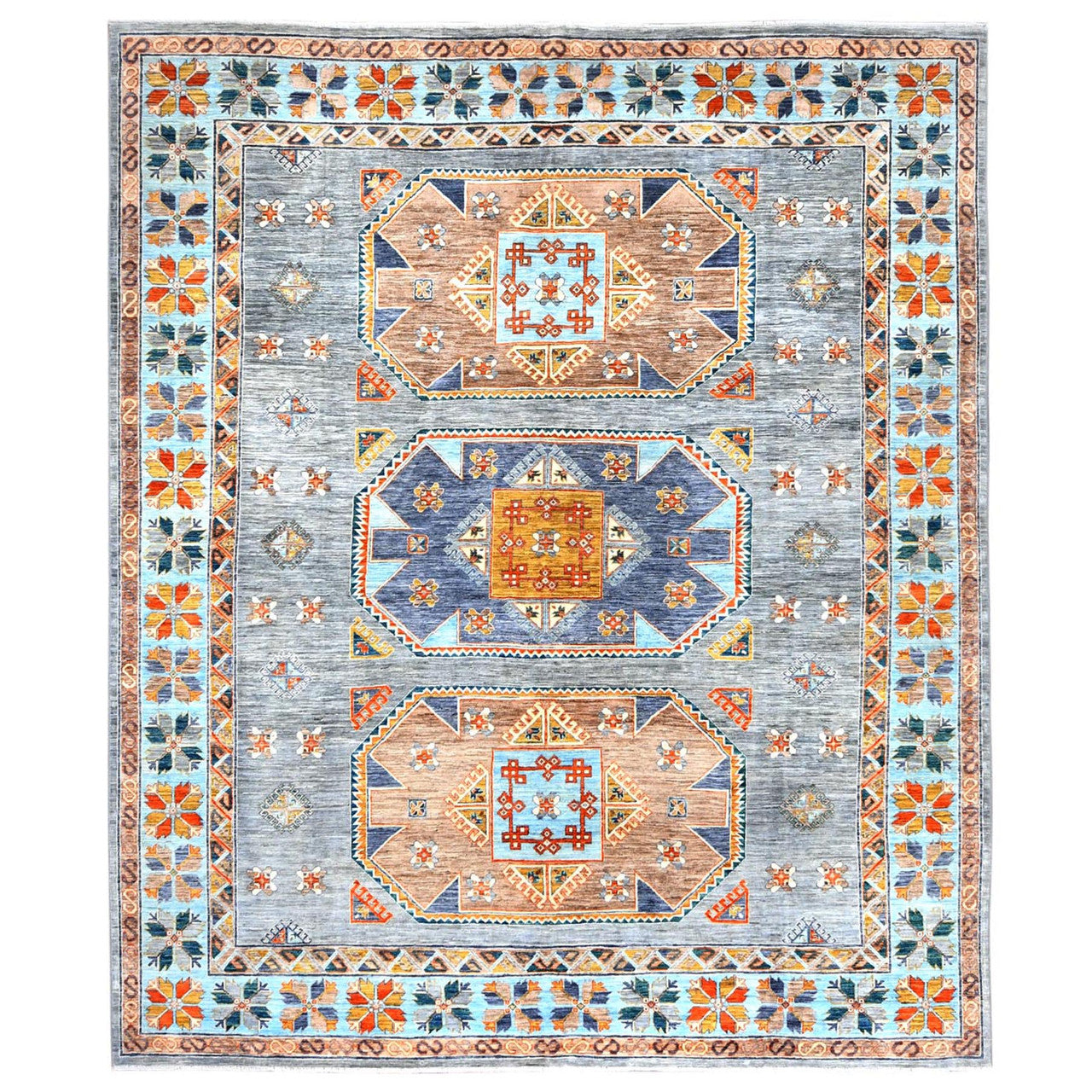 Gray 8'3" x 9'7" Tribal & Geometric Hand knotted Wool Rug - Sku: O082029