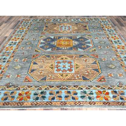 Tribal & Geometric Wool Hand Knotted Rug Grey Light Blue 8.3X9.7 -O082029