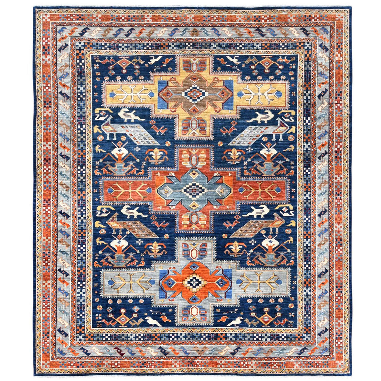 Blue 8'4" x 9'7" Tribal & Geometric Hand knotted Wool Rug - Sku: O082030