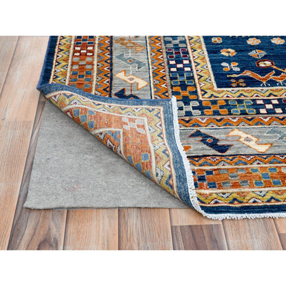 Tribal & Geometric Wool Hand Knotted Rug Blue Red 8.4X9.7 -O082030