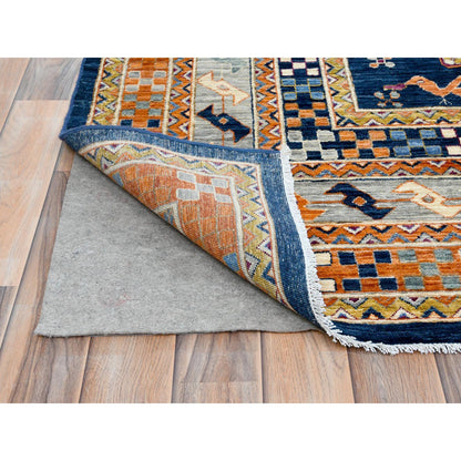 Tribal & Geometric Wool Hand Knotted Rug Blue Gray 9.1X11.7 -O082031