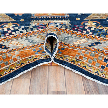 Tribal & Geometric Wool Hand Knotted Rug Blue Gray 9.1X11.7 -O082031