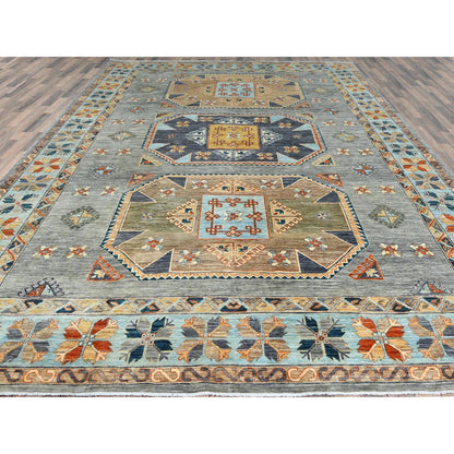 Tribal & Geometric Wool Hand Knotted Rug Grey 10.0x13.7 -O082032