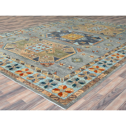Tribal & Geometric Wool Hand Knotted Rug Grey 10.0x13.7 -O082032