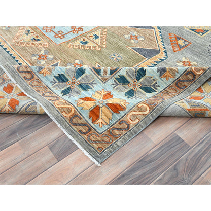 Tribal & Geometric Wool Hand Knotted Rug Grey 10.0x13.7 -O082032
