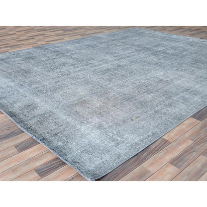 Overdyed & Vintage Wool Hand Knotted Rug Grey No Border 9.5X12.2 -O082097