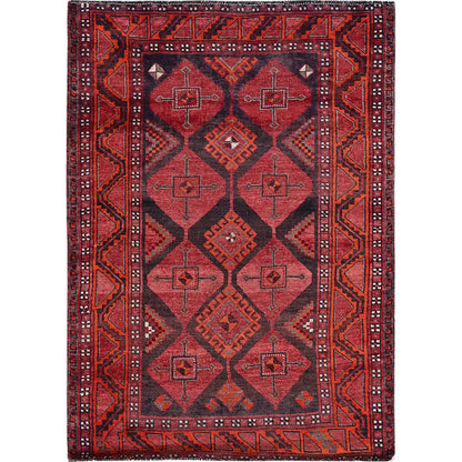Overdyed & Vintage Wool Hand Knotted Rug Red 4.6x6.6 -O0820