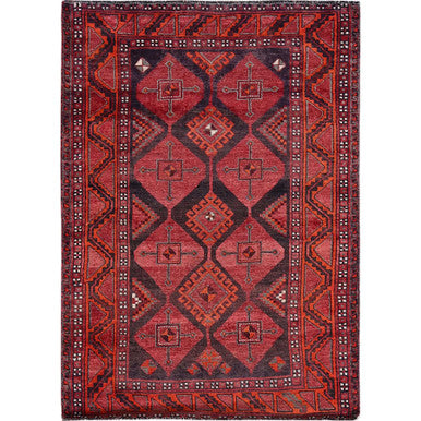 Overdyed & Vintage Wool Hand Knotted Rug Red 4.6x6.6 -O0820