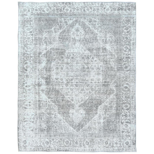 Overdyed & Vintage Wool Hand Knotted Rug Grey Gray 7.9X10.8 -O082104