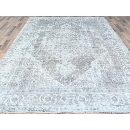 Overdyed & Vintage Wool Hand Knotted Rug Grey Gray 7.9X10.8 -O082104
