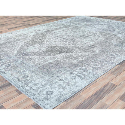 Overdyed & Vintage Wool Hand Knotted Rug Grey Gray 7.9X10.8 -O082104