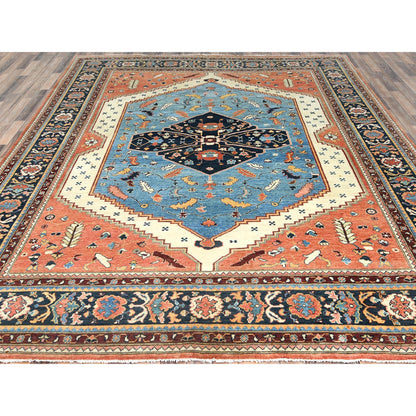 Heriz Wool Hand Knotted Rug Blue Navy Blue 9.0X11.10 -O082142