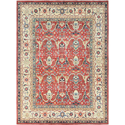 Heriz Wool Hand Knotted Rug Red Ivory 9.0X12.0 -O082151