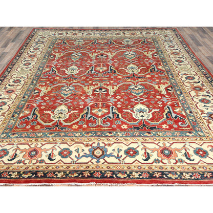 Heriz Wool Hand Knotted Rug Red Ivory 9.0X12.0 -O082151