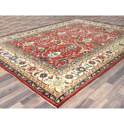 Heriz Wool Hand Knotted Rug Red Ivory 9.0X12.0 -O082151
