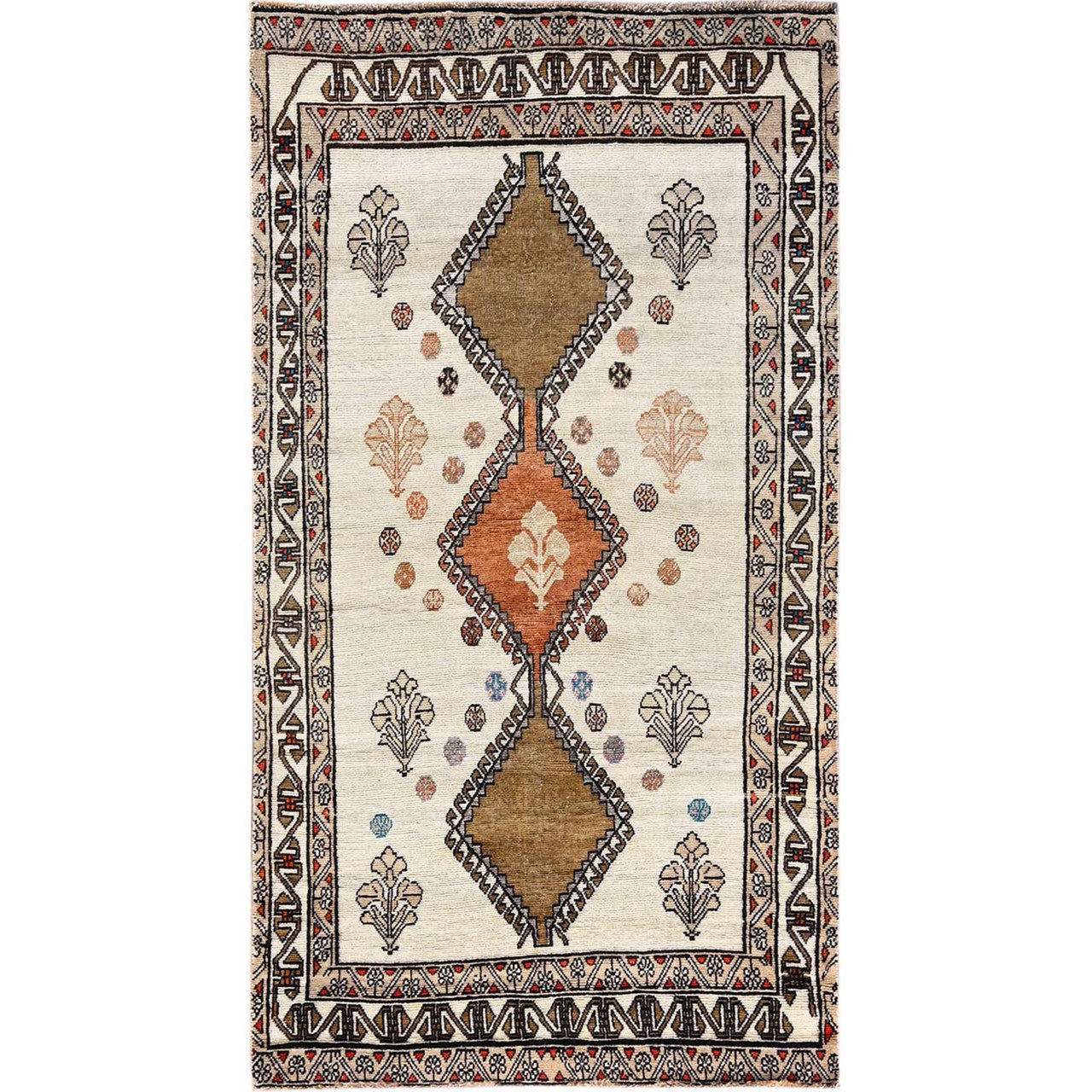 Overdyed & Vintage Wool Hand Knotted Rug Ivory 4.2x7.8 -O0821