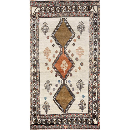 Overdyed & Vintage Wool Hand Knotted Rug Ivory 4.2x7.8 -O0821