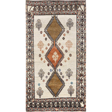 Overdyed & Vintage Wool Hand Knotted Rug Ivory 4.2x7.8 -O0821
