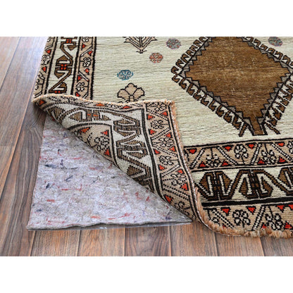 Overdyed & Vintage Wool Hand Knotted Rug Ivory 4.2x7.8 -O0821