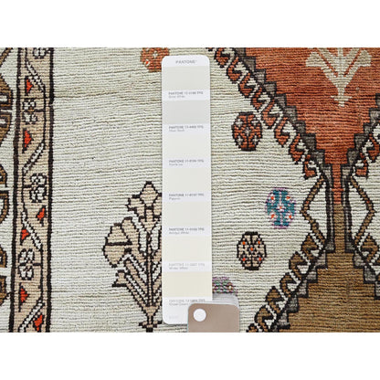 Overdyed & Vintage Wool Hand Knotted Rug Ivory 4.2x7.8 -O0821