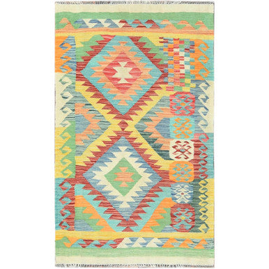 Flat Weave Wool Hand Woven Rug Multicolored Colorful 2.10X4.8 -O082204