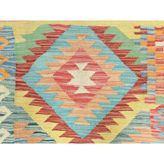 Flat Weave Wool Hand Woven Rug Multicolored Colorful 2.10X4.8 -O082204