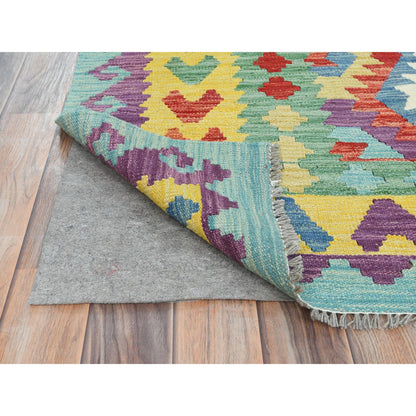 Flat Weave Wool Hand Woven Rug Multicolored Yellow 8.3X9.9 -O082215