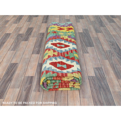 Flat Weave Wool Hand Woven Rug Multicolored Yellow 8.3X9.9 -O082215