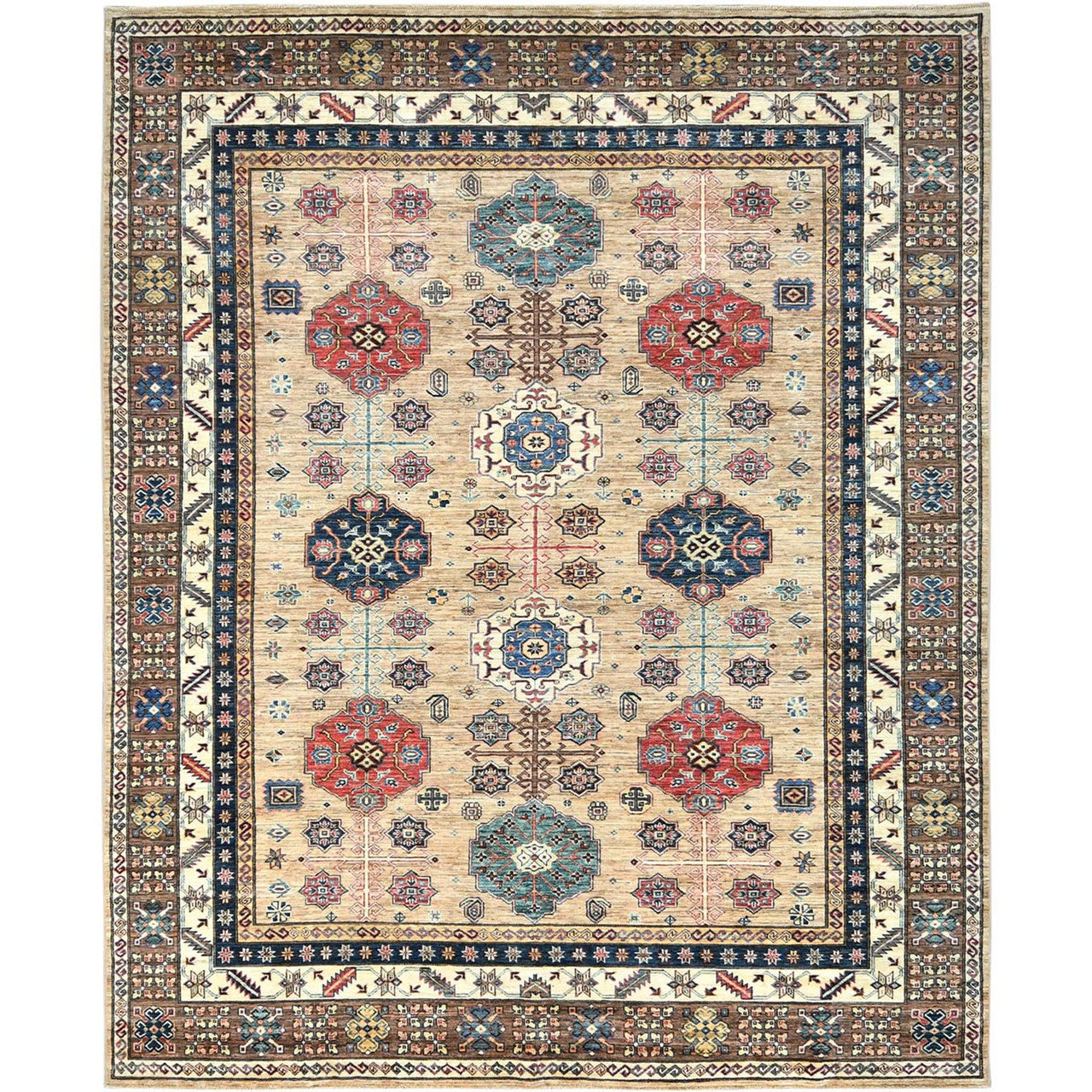 Beige 8'0" x 9'9" Kazak Hand knotted Wool Rug - Sku: O082277