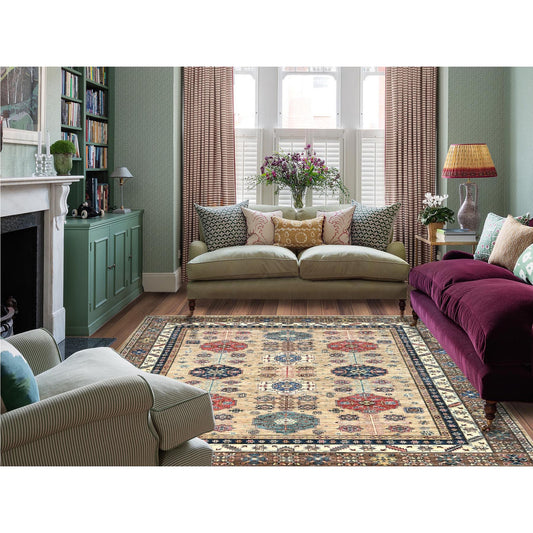 Kazak Wool Hand Knotted Rug Beige Ivory 8.0X9.9 -O082277