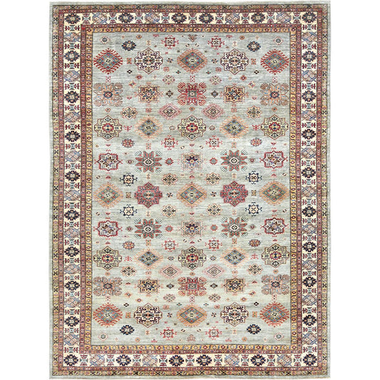 Kazak Wool Hand Knotted Rug Grey Ivory 10.0X13.6 -O082278