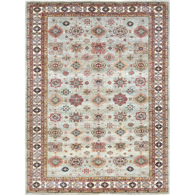 Kazak Wool Hand Knotted Rug Grey Ivory 10.0X13.6 -O082278