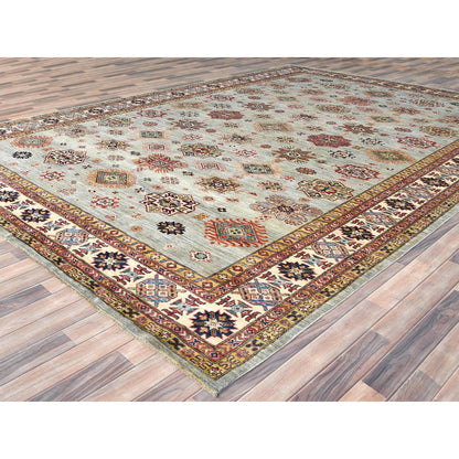 Kazak Wool Hand Knotted Rug Grey Ivory 10.0X13.6 -O082278