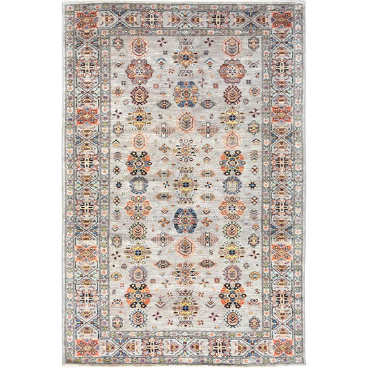 Kazak Wool Hand Knotted Rug Grey Gray 6.1X9.1 -O082279