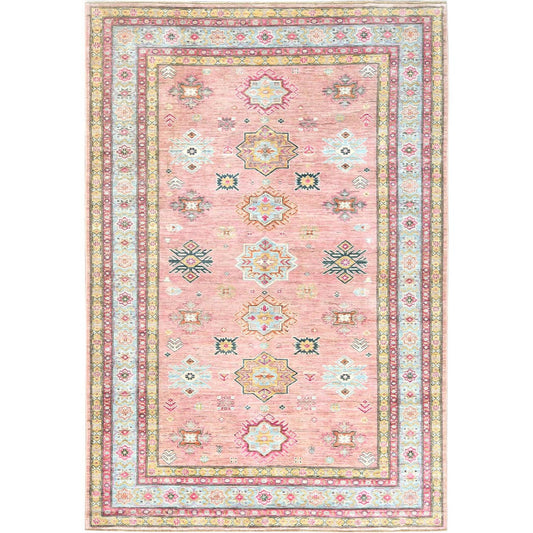 Kazak Wool Hand Knotted Rug Pink Blue 6.1X9.0 -O082286