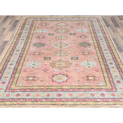 Kazak Wool Hand Knotted Rug Pink Blue 6.1X9.0 -O082286