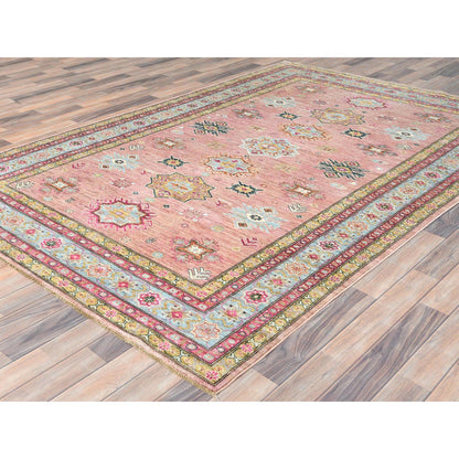 Kazak Wool Hand Knotted Rug Pink Blue 6.1X9.0 -O082286