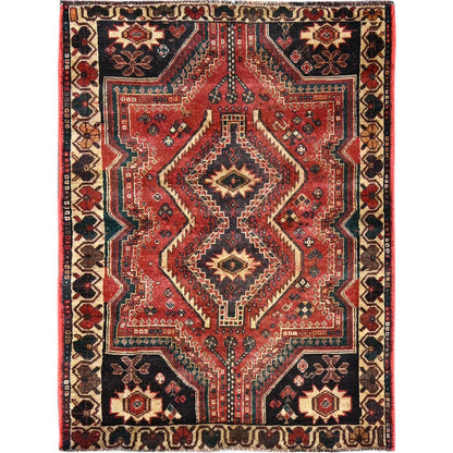 Overdyed & Vintage Wool Hand Knotted Rug Red 4.2x5.7 -O0822