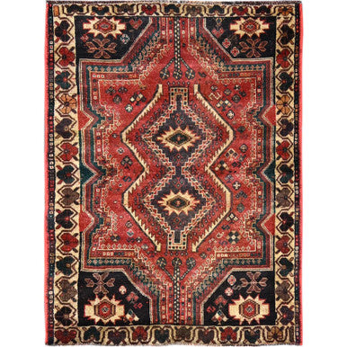 Overdyed & Vintage Wool Hand Knotted Rug Red 4.2x5.7 -O0822