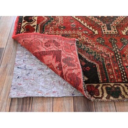 Overdyed & Vintage Wool Hand Knotted Rug Red 4.2x5.7 -O0822