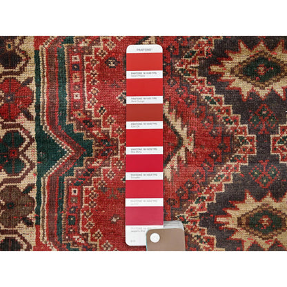 Overdyed & Vintage Wool Hand Knotted Rug Red 4.2x5.7 -O0822