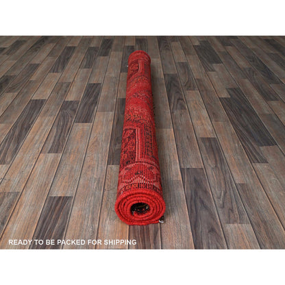 Overdyed & Vintage Wool Hand Knotted Rug Red 4.2x5.7 -O0822