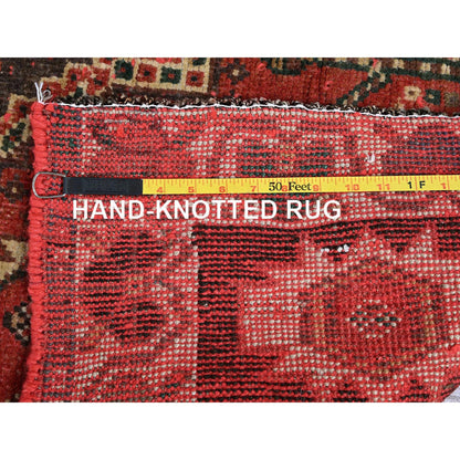 Overdyed & Vintage Wool Hand Knotted Rug Red 4.2x5.7 -O0822