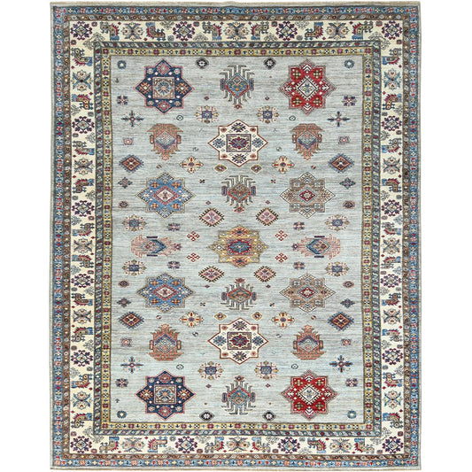 Kazak Wool Hand Knotted Rug Blue Ivory 7.10X9.10 -O082305