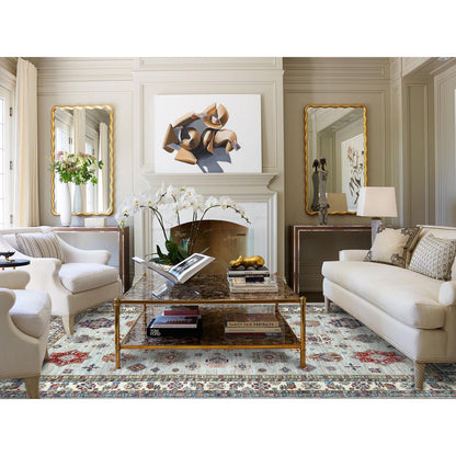 Kazak Wool Hand Knotted Rug Blue Ivory 7.10X9.10 -O082305