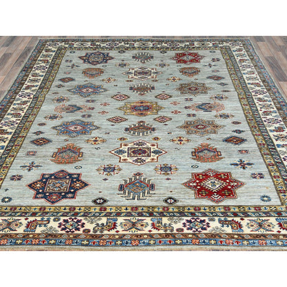 Kazak Wool Hand Knotted Rug Blue Ivory 7.10X9.10 -O082305