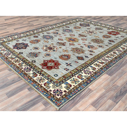 Kazak Wool Hand Knotted Rug Blue Ivory 7.10X9.10 -O082305