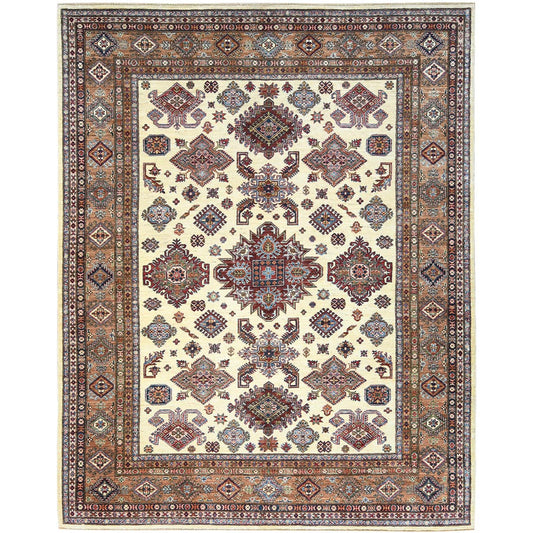 Kazak Wool Hand Knotted Rug Ivory Brown 8.2X10.3 -O082310