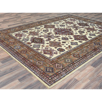 Kazak Wool Hand Knotted Rug Ivory Brown 8.2X10.3 -O082310