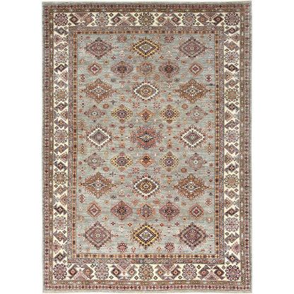 Kazak Wool Hand Knotted Rug Grey Ivory 9.0X12.4 -O082313